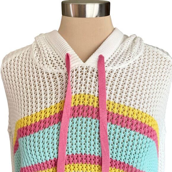 Torrid Open Weave White Striped Hooded Sweater Size 14/16 Coastal Beachy Casual - Picture 4 of 9